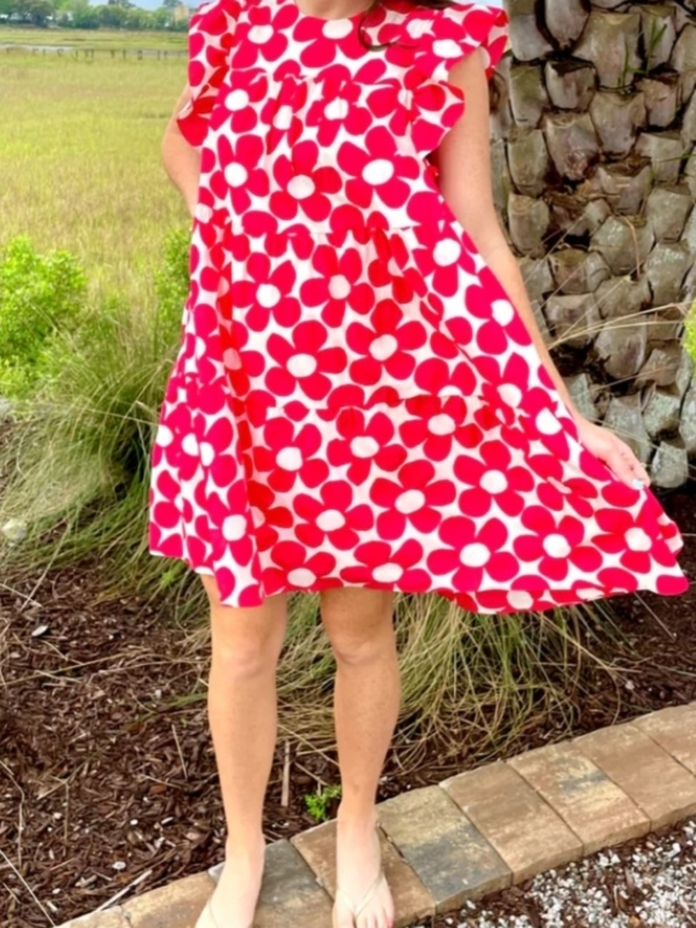 Jacqui The Label Red Floral Shift Dress With Pockets